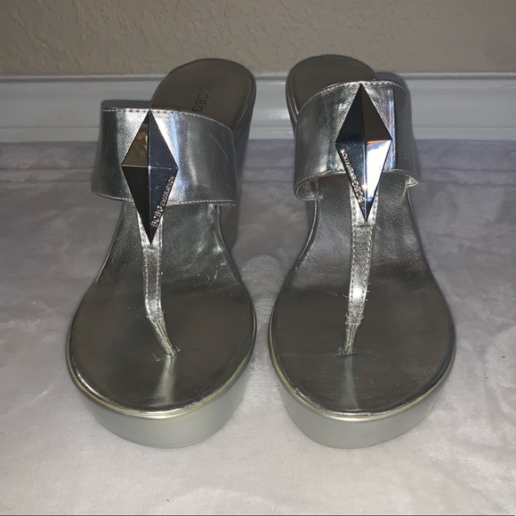 BCBG Silver Wedge Sandals. - Picture 1 of 8